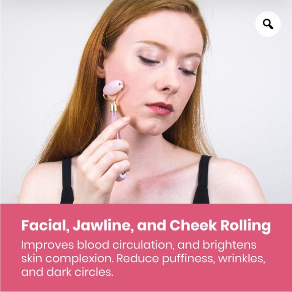 Brightening & Depuffing Premium Facial Massager / Rose Quartz Roller - Picture 3 of 12
